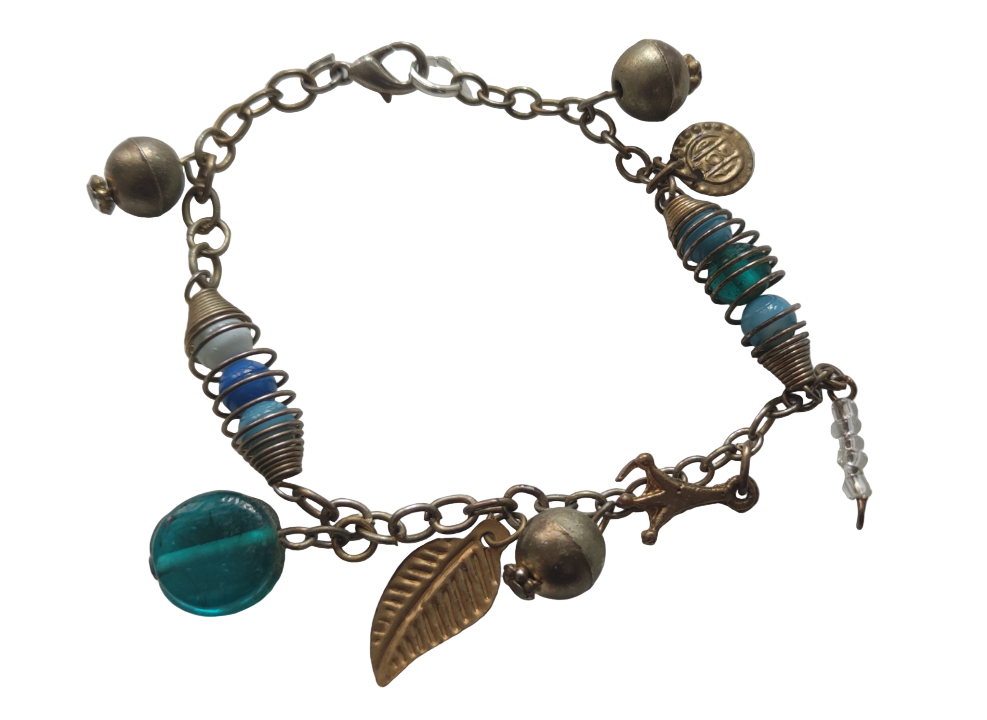 Bracelet en métal et perles en  verre