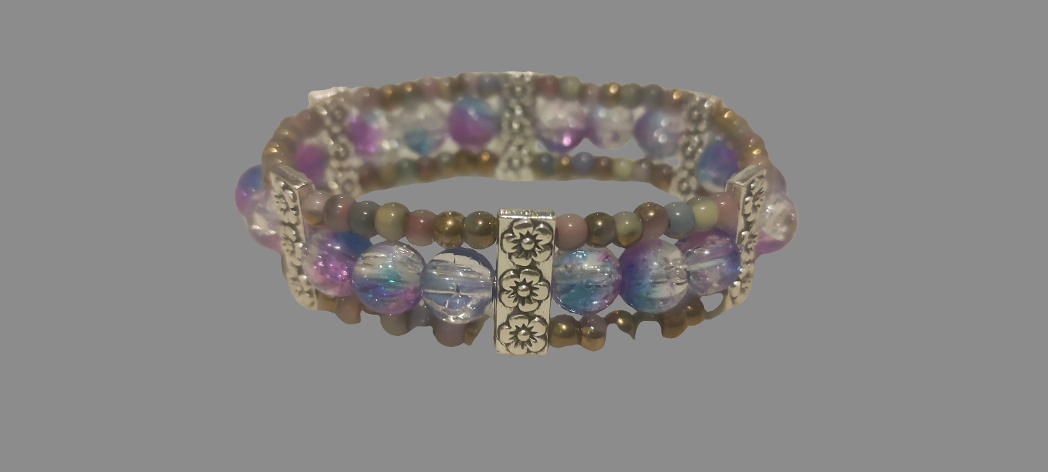 Bracelet en métal et perles de verre couleur galaxie