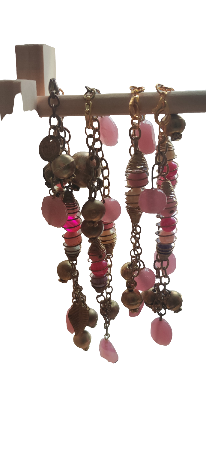 Bracelet en métal et perles rose