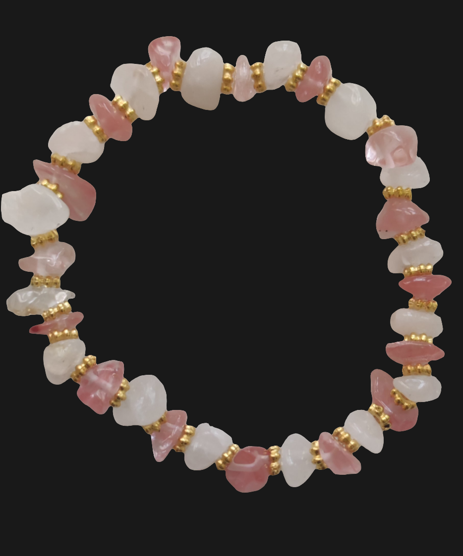 Bracelet en pierre semi précieuse quartz rose et quartz cerise