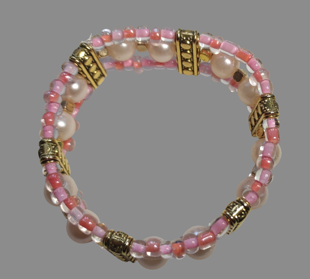 Bracelet métal et perles roses