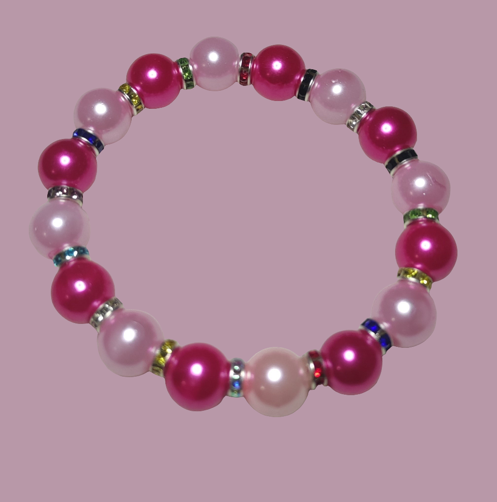 Perles de verre rose avec perles d'espacement de couleurs