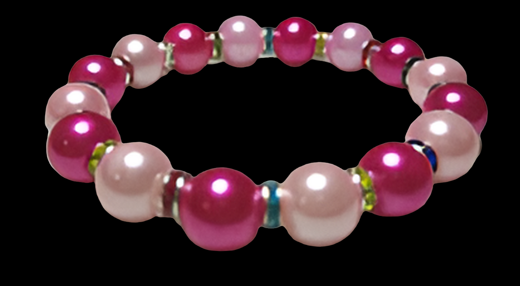 Perles de verre rose avec perles d'espacement de couleurs