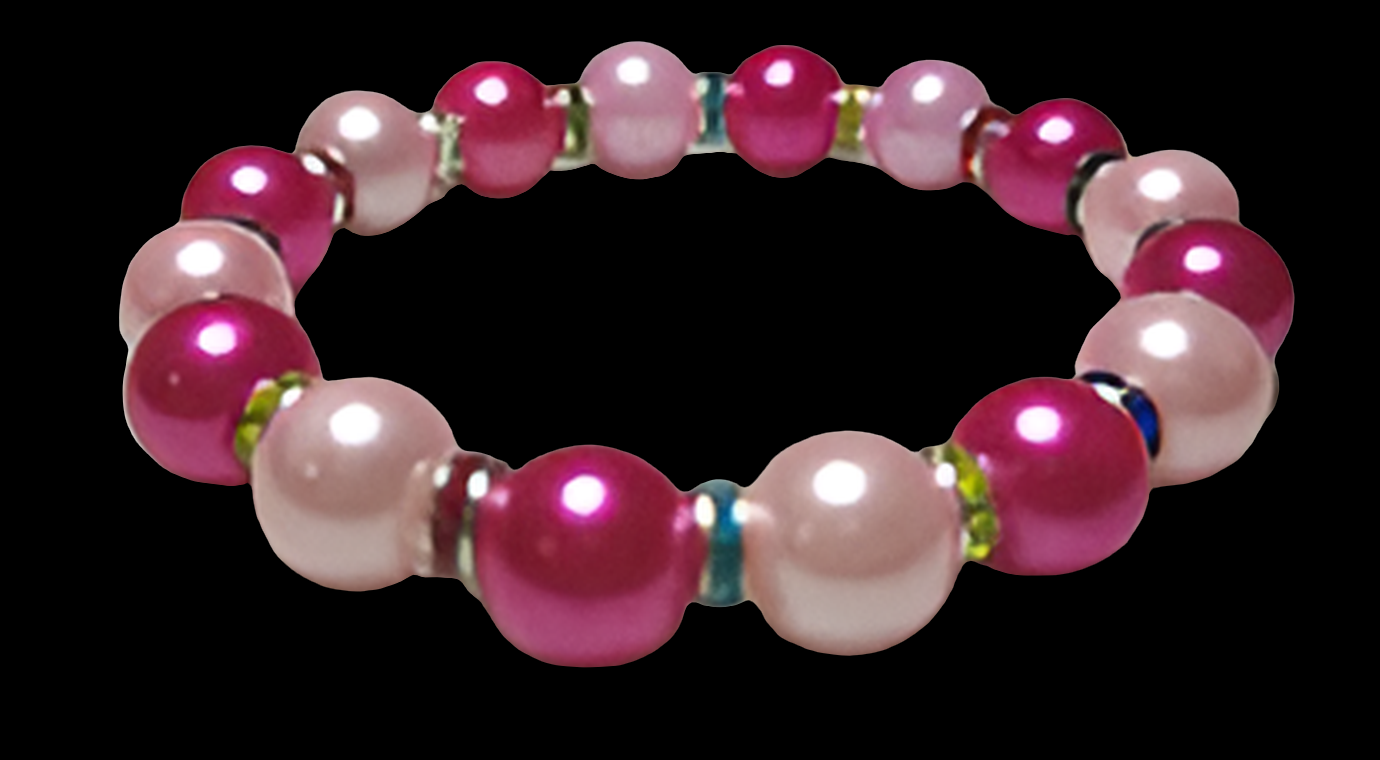 Perles de verre rose avec perles d'espacement de couleurs