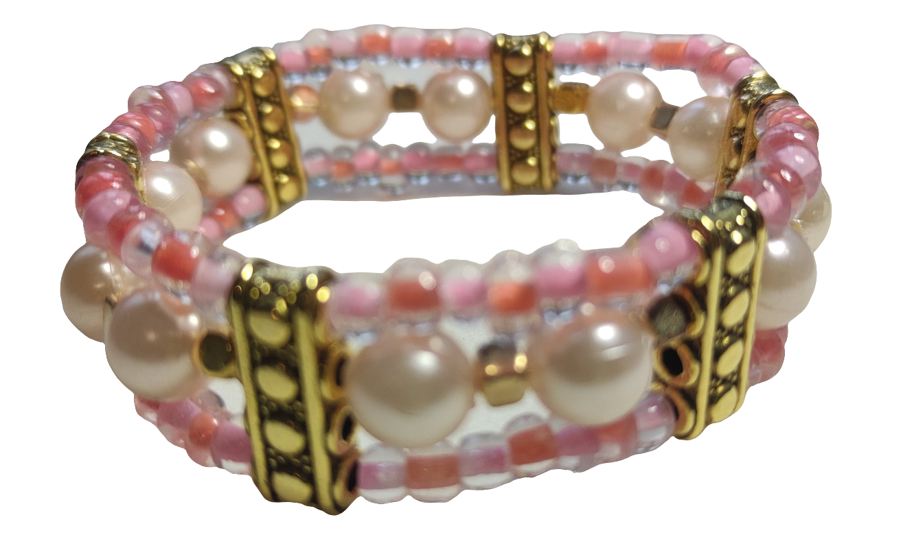 Bracelet métal et perles roses