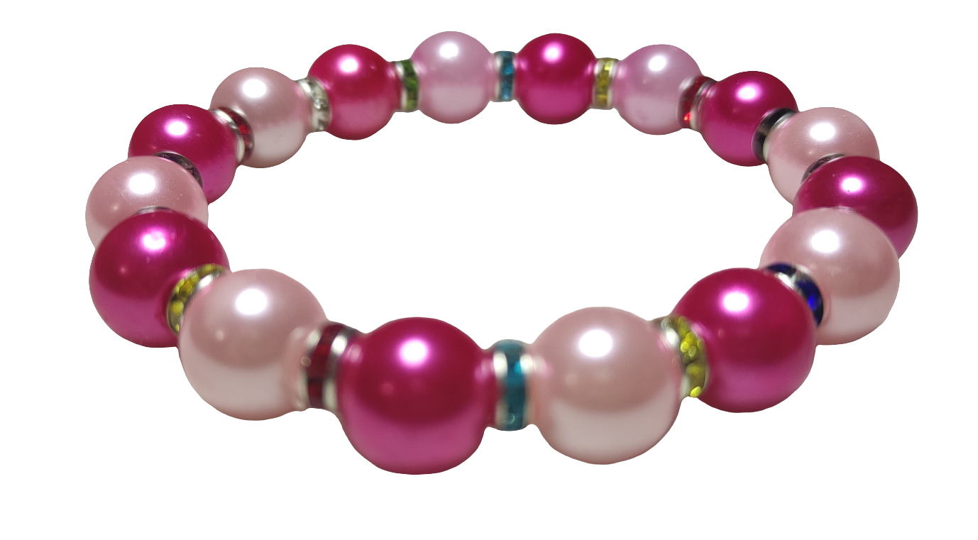Perles de verre rose avec perles d'espacement de couleurs