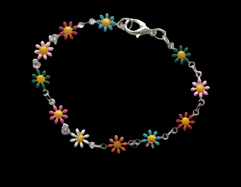 Bracelet en métal motif fleurs