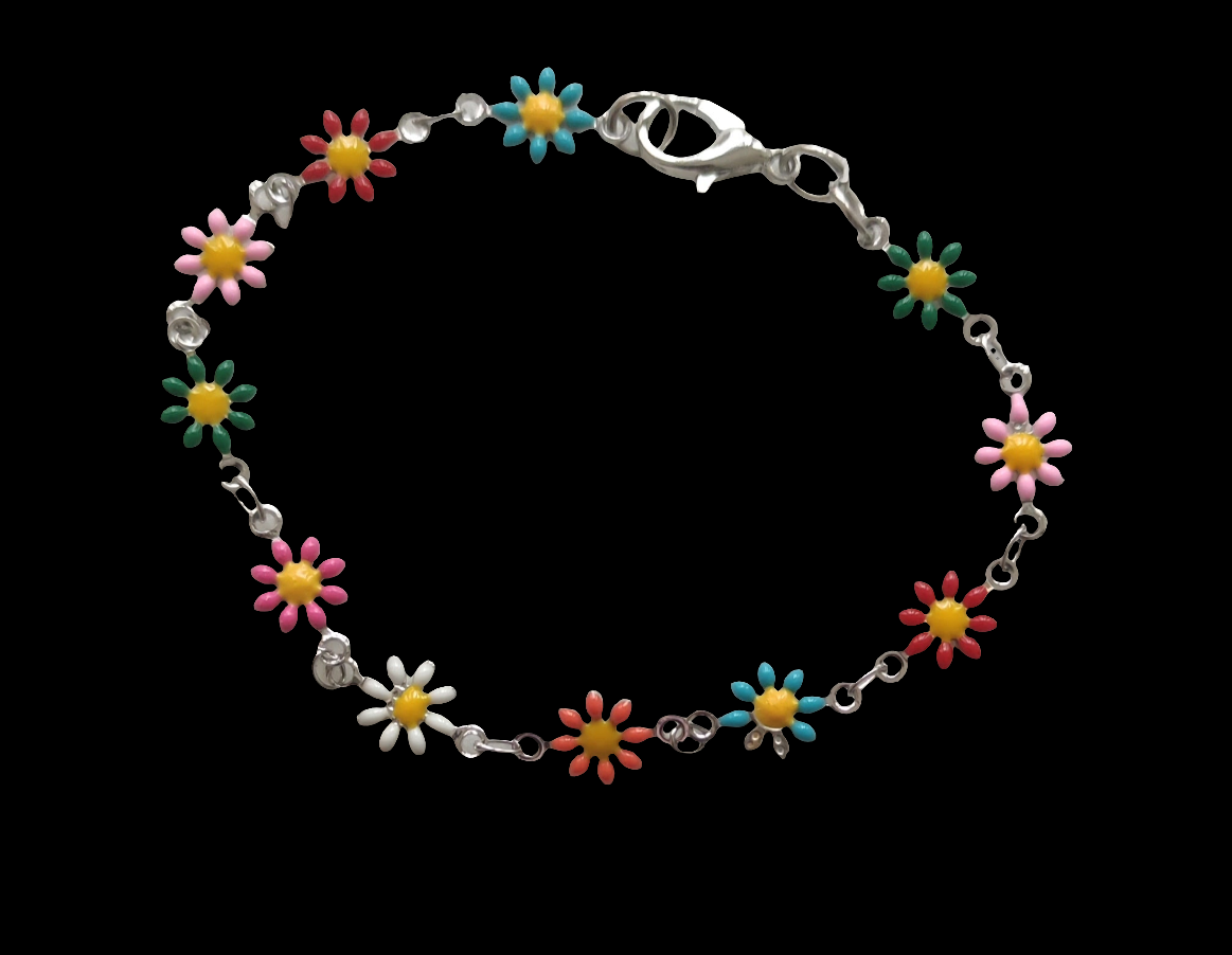 Bracelet en métal motif fleurs