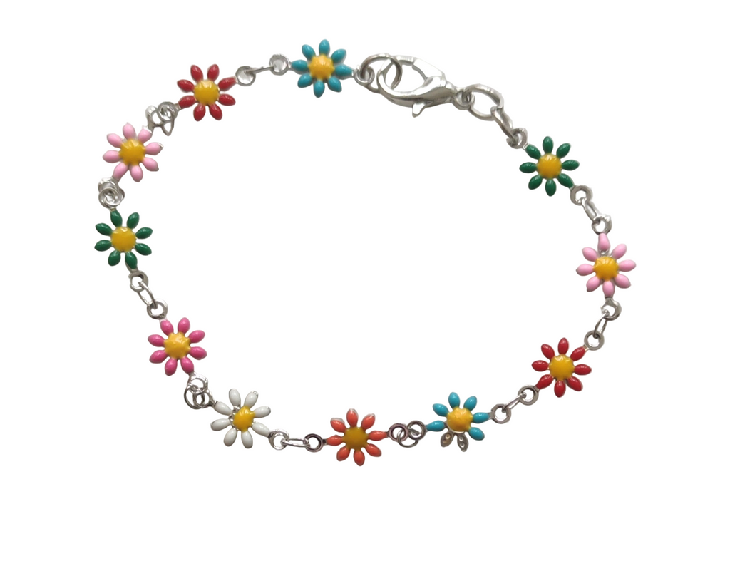 Bracelet en métal motif fleurs
