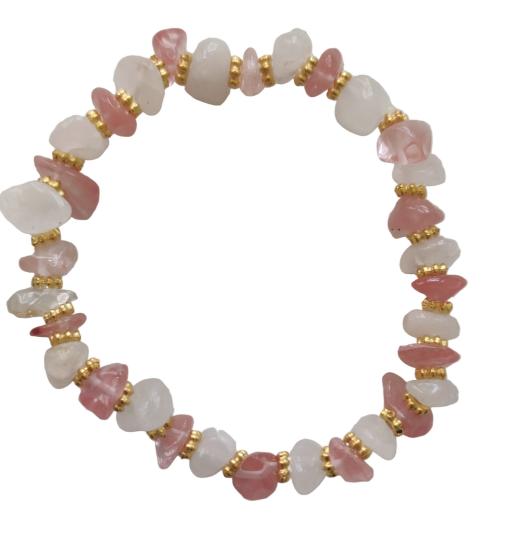 Bracelet en pierre semi précieuse quartz rose et quartz cerise