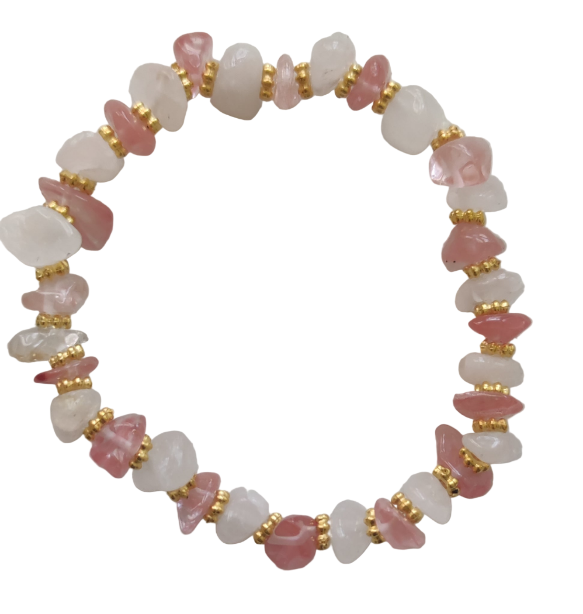 Bracelet en pierre semi précieuse quartz rose et quartz cerise